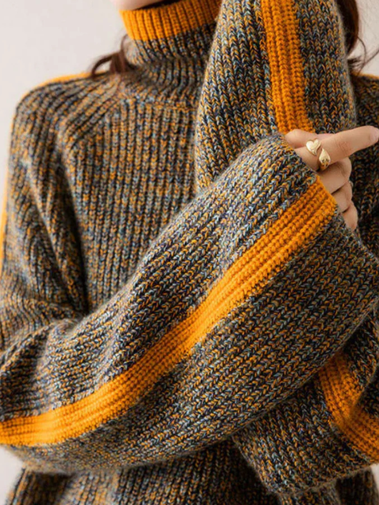 MAGLIONE A COLLO ALTO A RIGHE FERN COZY