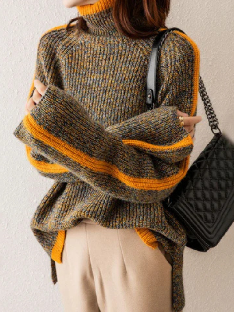 MAGLIONE A COLLO ALTO A RIGHE FERN COZY